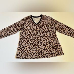 NWOT Elizabeth Clarke Women’s Leopard Print V-Neck Quarter Sleeve Top SZ M 🖤🐆